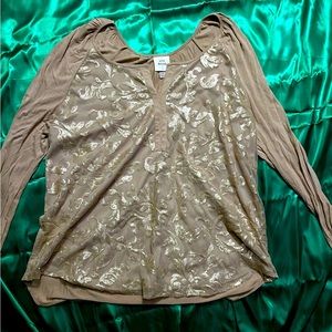 Tan Sequin long sleeve top 2x